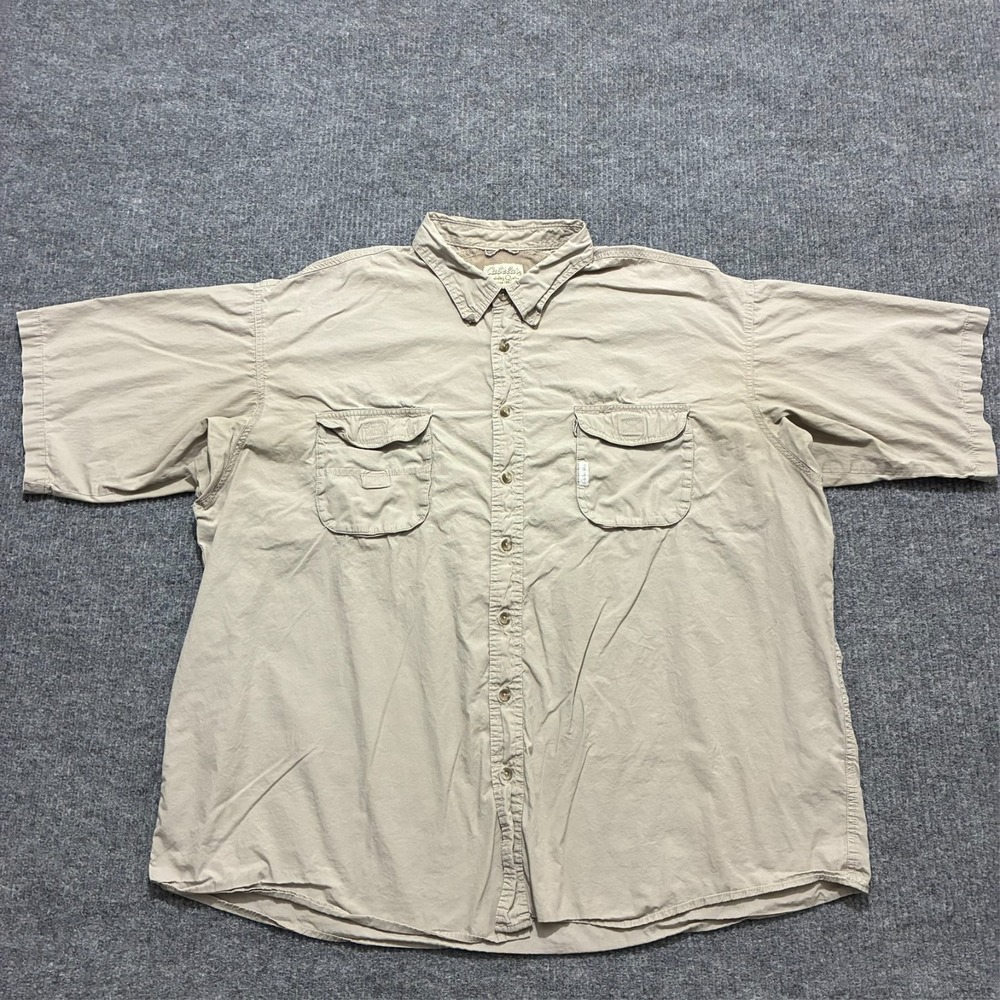 Cabelas Mens Button Up Shirt Size‎ 3XL Beige Mesh Vented Fishing Short Sleeve